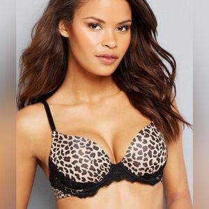 Lily of France Sensational Lace Leopard Cheetah Print Padded Push-Up Bra Sz 38C